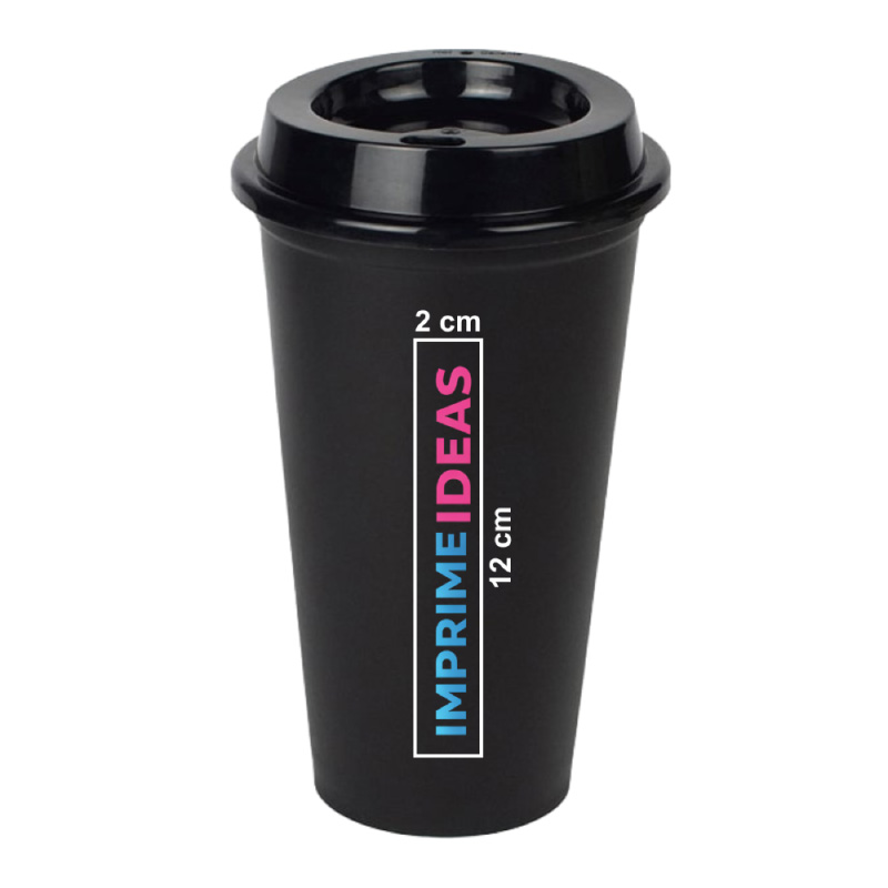 Vasos plástico duro personalizado Negro Logo 2 x 12 cm - Imprimeideas