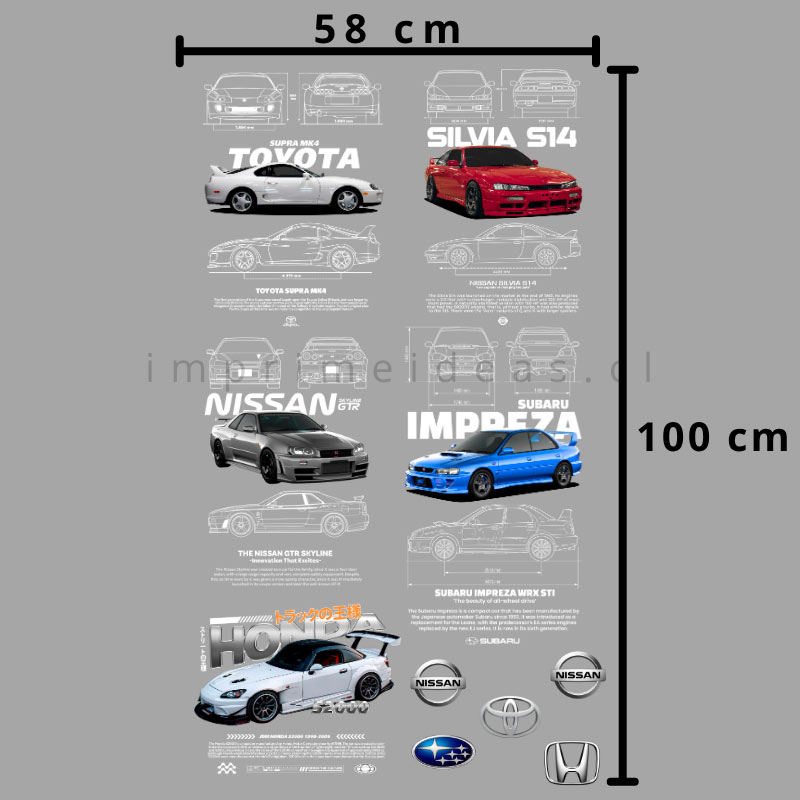 Lienzo dtf textil autos japoneses 2 58 x 100 cm - Imprime ideas